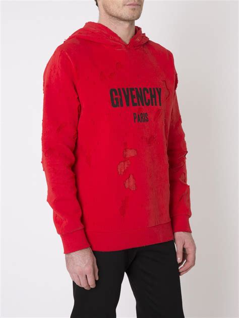 red givenchy hoodie mens|Givenchy men's destroyed hoodie.